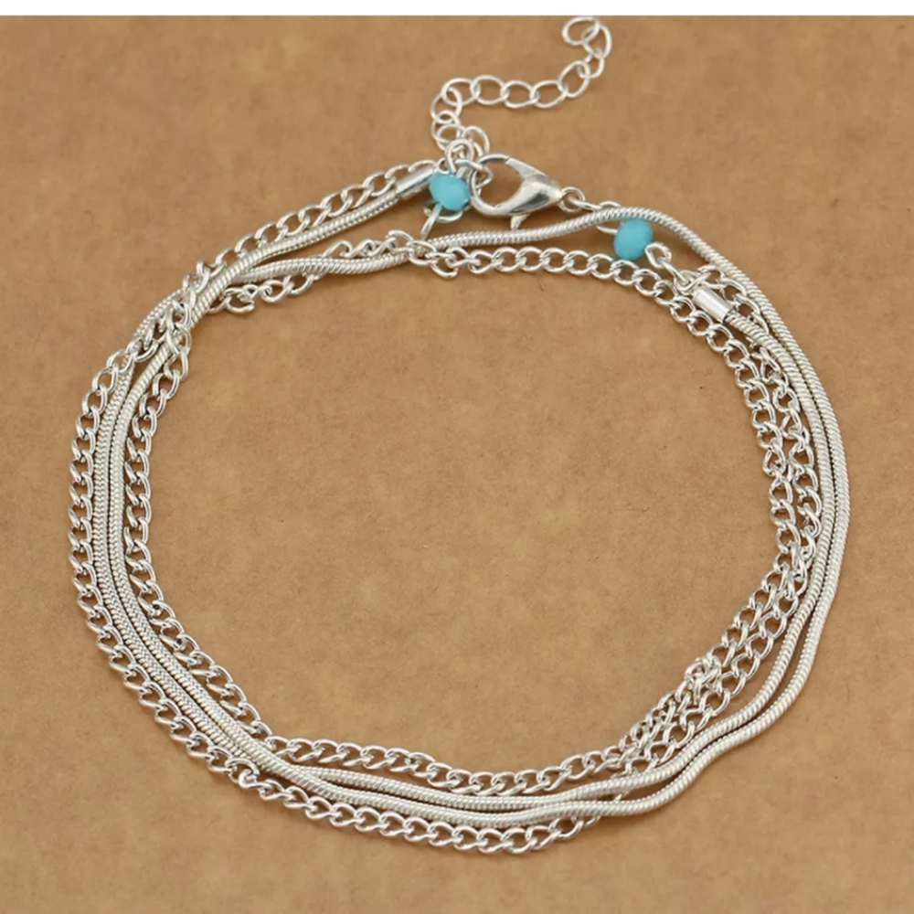 Four strand ankle bracelet with turquoise beads - Picture 2 of 9